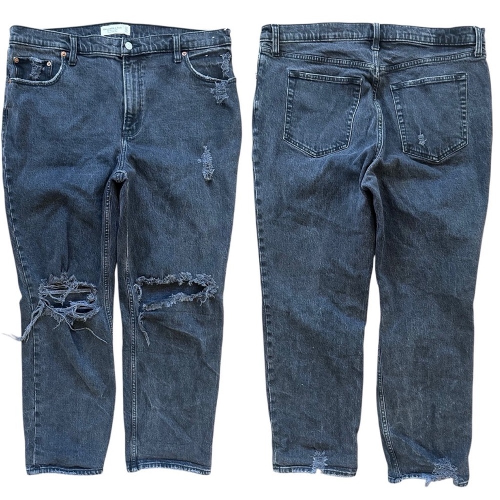 Abercrombie Grayish Black Distressed 90s Straight Ultra High Rise Jeans 33/16S